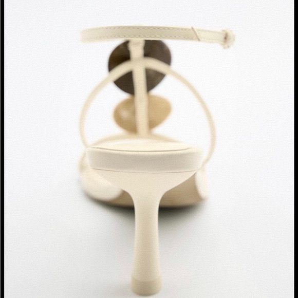 Zara ivory off white ecru brown stone detail strappy open toe heel sandals - Picture 5 of 10